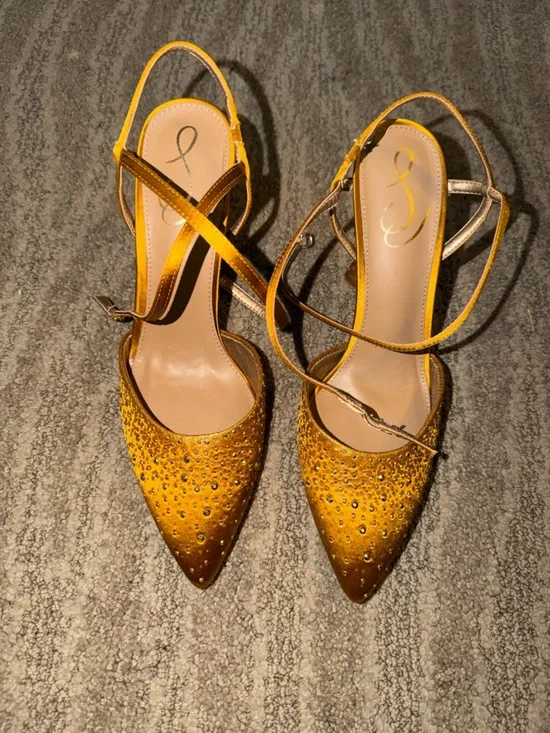 Women’s brand new Sam Edelman hardy heels pumps strappy ankle golden yellow heel - Picture 8 of 12